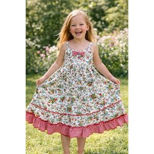 Marmellata Girls‎ Floral Sundress Size 4 Cotton Gingham Ruffle Tulle